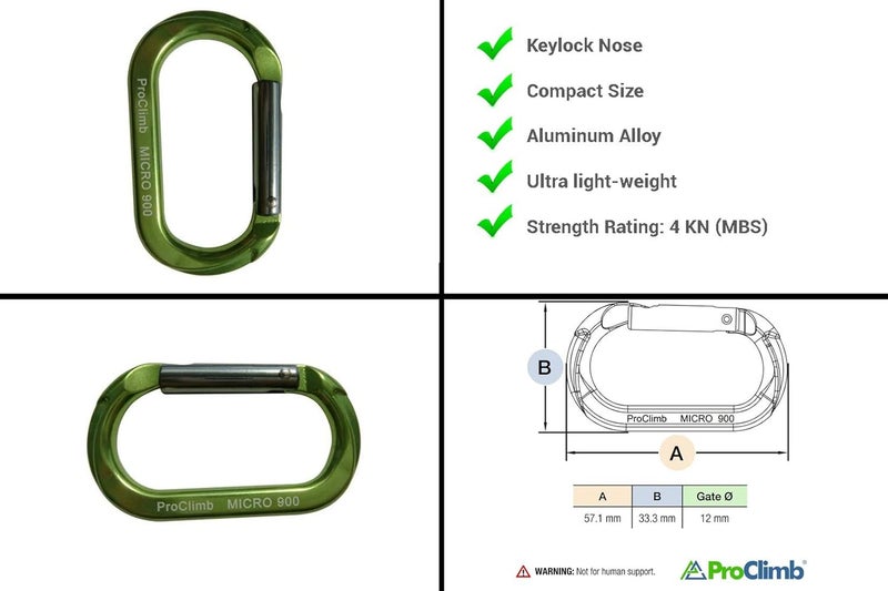 ProClimb Carabiner Micro 900 Aluminum Straight Gate Keylock 4 kN - Image 4